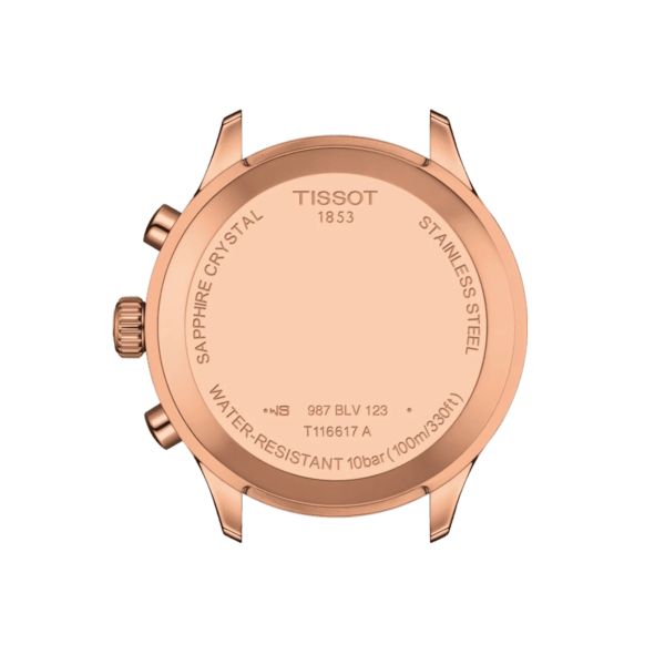 Montre Tissot T-Sport Chrono XL Classic PVD Or Rose quartz cadran bleu bracelet cuir bleu 45 mm T116.617.36.042.00