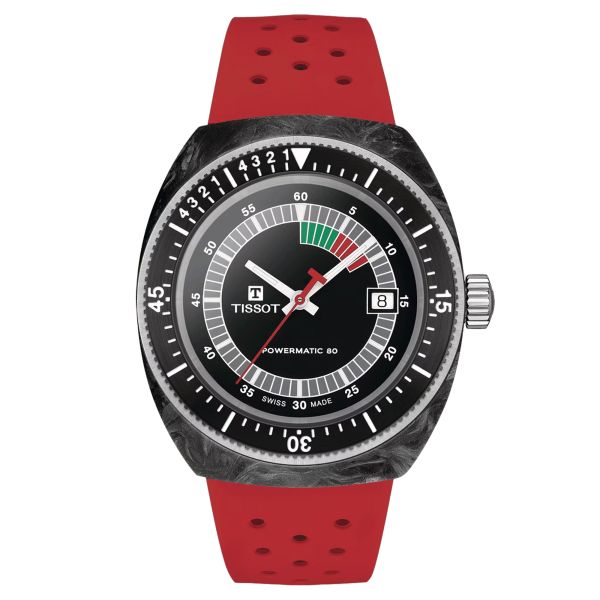 Montre Tissot T-Sport Sideral S automatique cadran noir bracelet caoutchouc rouge 41 mm T145.407.97.057.02