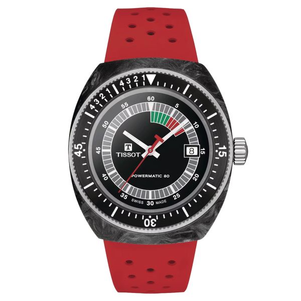 Tissot T-Sport Sideral S automatic watch black dial red rubber strap 41 mm T145.407.97.057.02