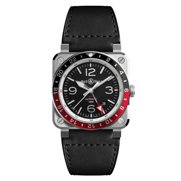 Bell & Ross BR 03-93 GMT Coke automatic black dial leather strap 42 mm
