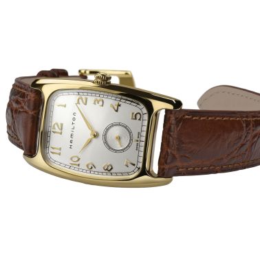 Montre Hamilton American Classic Boulton quartz cadran blanc bracelet cuir brun 27 mm H13431553