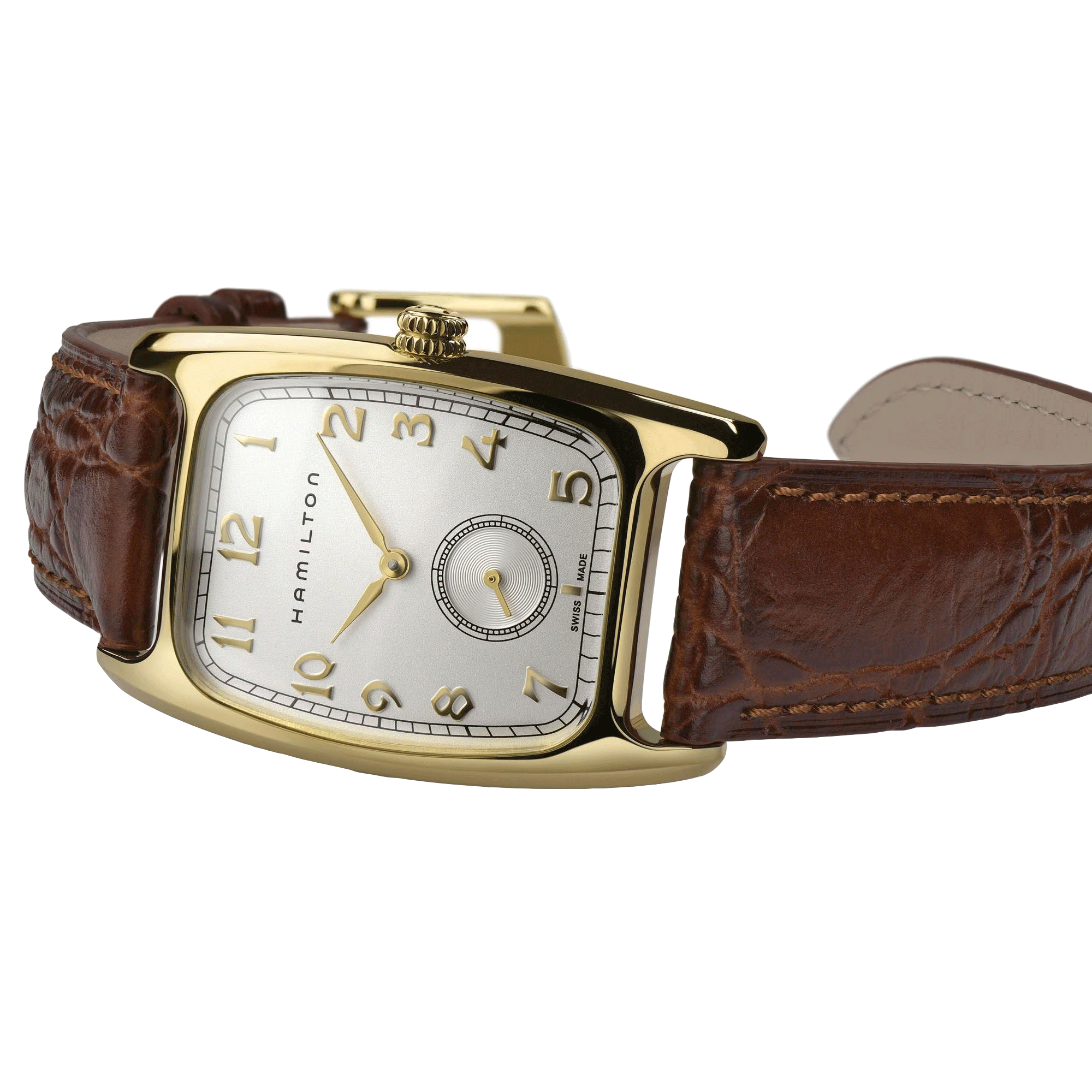 Montre Hamilton American Classic Boulton quartz cadran blanc bracelet cuir brun 27 mm H13431553