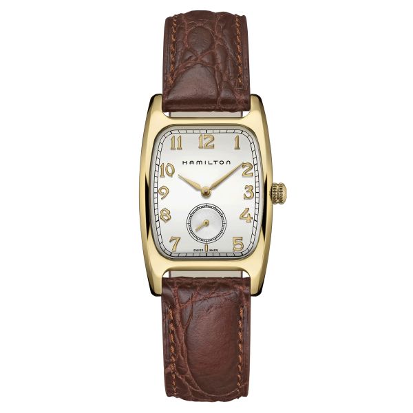 Hamilton American Classic Boulton quartz watch white dial brown leather strap 27 mm