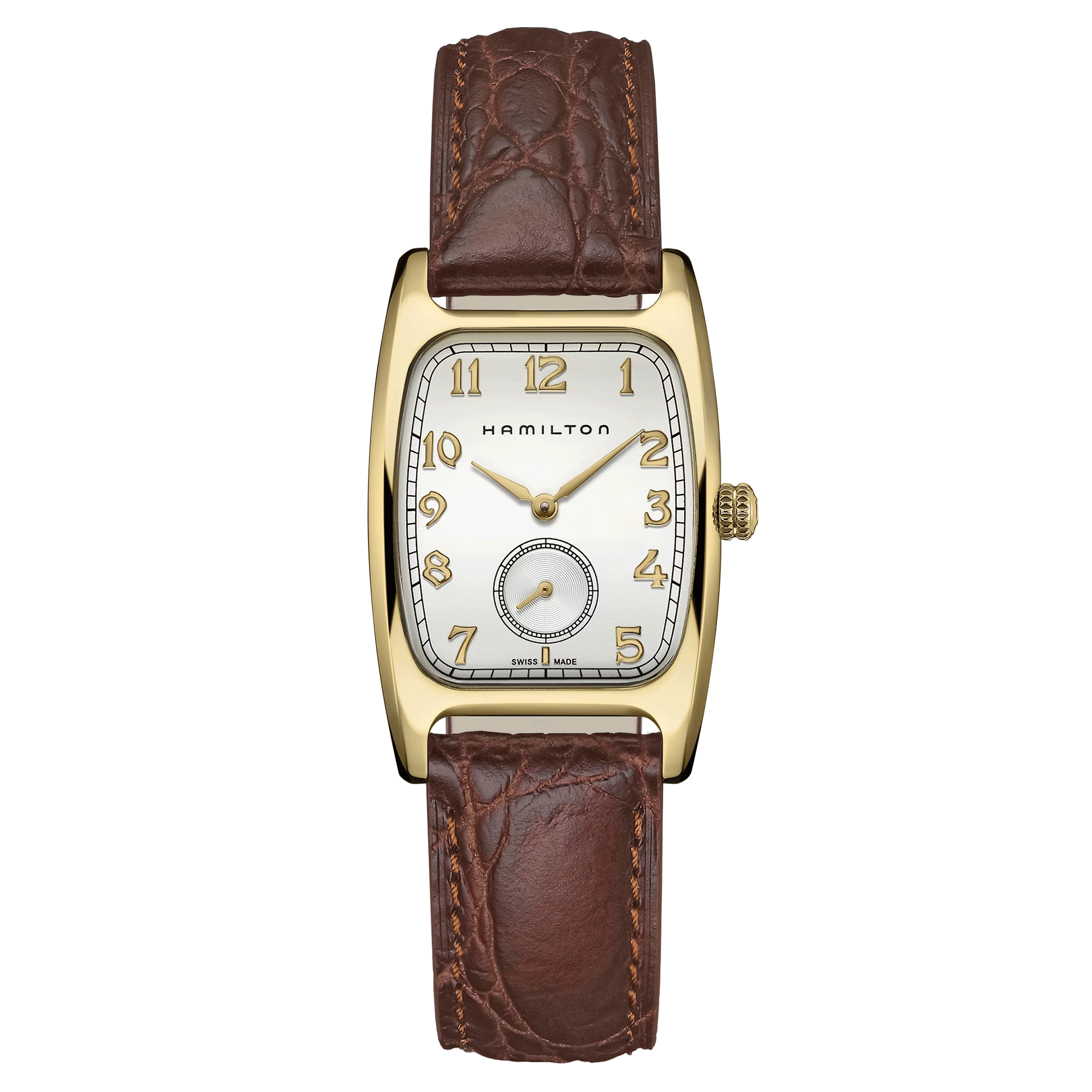 Montre Hamilton American Classic Boulton quartz cadran blanc bracelet cuir brun 27 mm H13431553