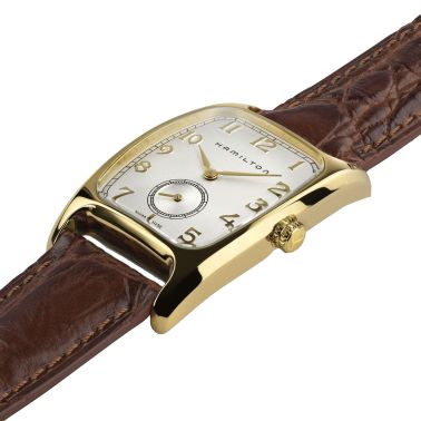 Montre Hamilton American Classic Boulton quartz cadran blanc bracelet cuir brun 27 mm H13431553