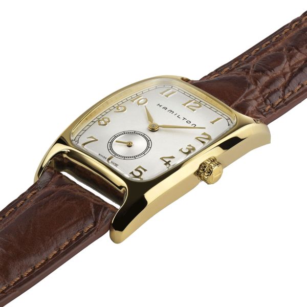 Montre Hamilton American Classic Boulton quartz cadran blanc bracelet cuir brun 27 mm H13431553
