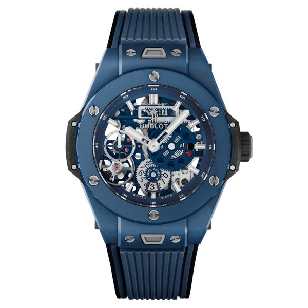 Hublot Big Bang Meca-10 Ceramic Blue mechanical watch skeleton dial blue rubber strap 45 mm