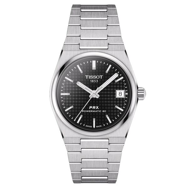 Tissot PRX Powermatic 80 automatic watch black dial steel bracelet 35 mm