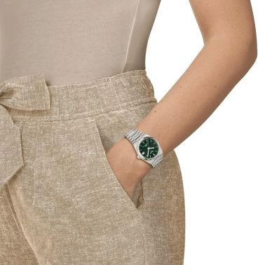 Tissot PRX Powermatic 80 automatic watch green dial steel bracelet 35 mm