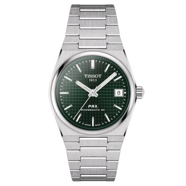 Tissot PRX Powermatic 80 automatic watch green dial steel bracelet 35 mm
