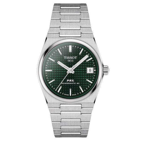 Tissot PRX Powermatic 80 automatic watch green dial steel bracelet 35 mm