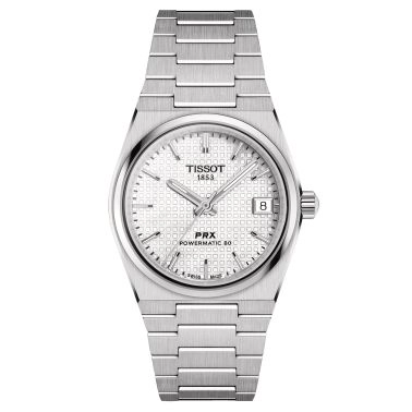 Tissot PRX Powermatic 80 automatic watch white mother-of-pearl dial steel bracelet 35 mm