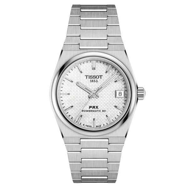 Tissot PRX Powermatic 80 automatic watch white mother-of-pearl dial steel bracelet 35 mm