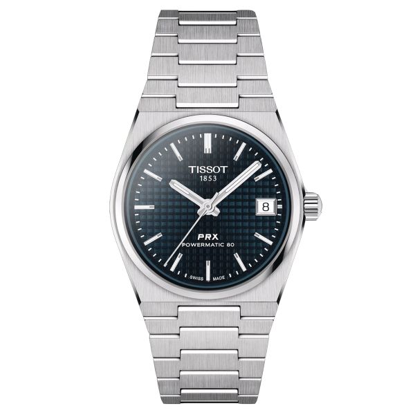 Tissot PRX Powermatic 80 automatic watch blue dial steel bracelet 35 mm