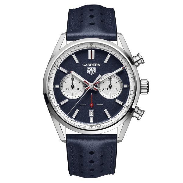TAG Heuer Carrera Limited Edition France automatic watch blue dial blue leather strap 42 mm