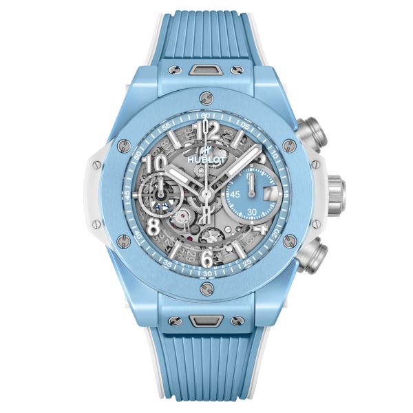 Hublot Big Bang Unico Sky Blue automatic watch skeleton dial rubber strap 42 mm