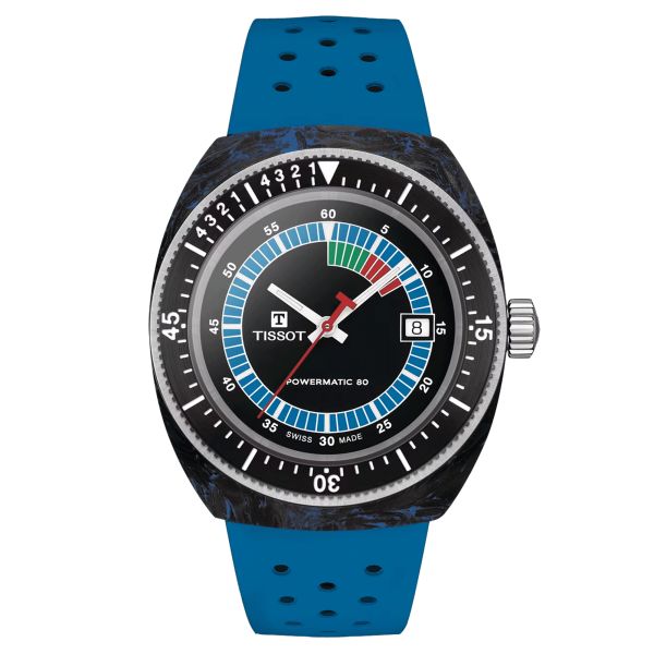 Montre Tissot T-Sport Sideral S automatique cadran noir bracelet caoutchouc bleu 41 mm T145.407.97.057.01