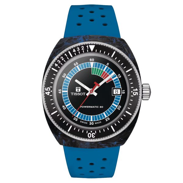 Tissot T-Sport Sideral S automatic watch black dial blue rubber strap 41 mm T145.407.97.057.01