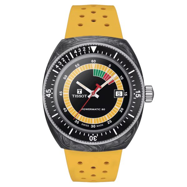 Tissot T-Sport Sideral S automatic watch black dial yellow rubber strap 41 mm T145.407.97.057.00