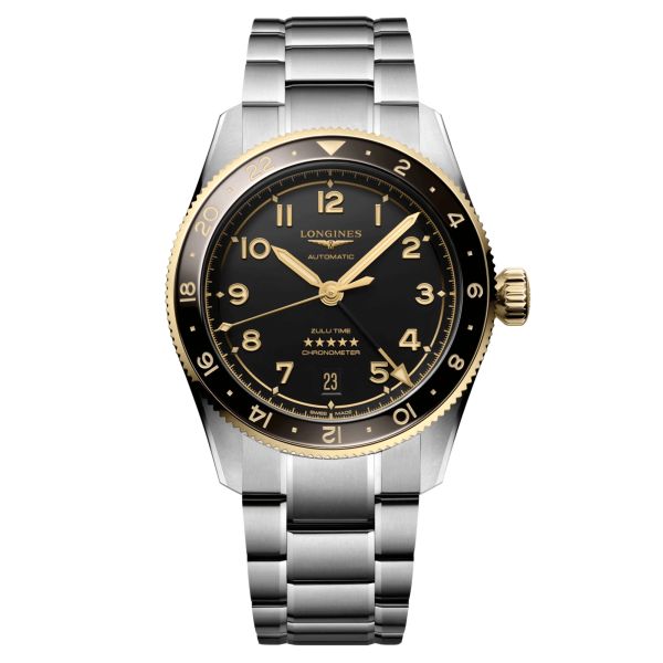 Montre Longines Spirit Zulu Time Steel&Gold automatique cadran anthracite bracelet acier 39 mm L3.802.5.53.6