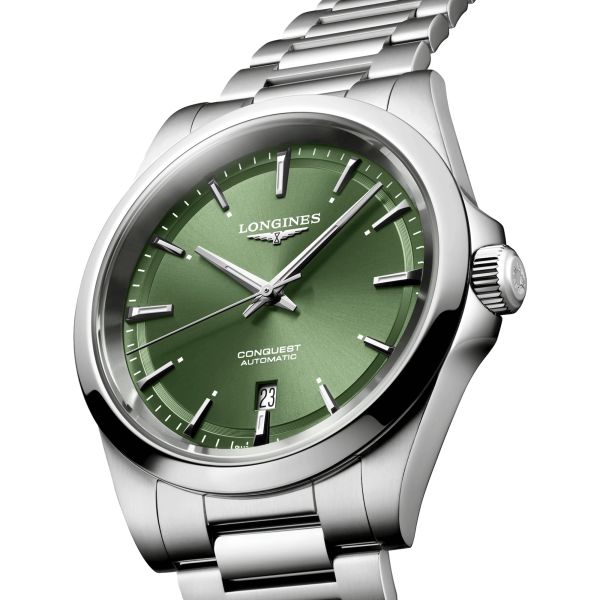 Longines Conquest 2023 automatic watch green dial steel bracelet 41 mm
