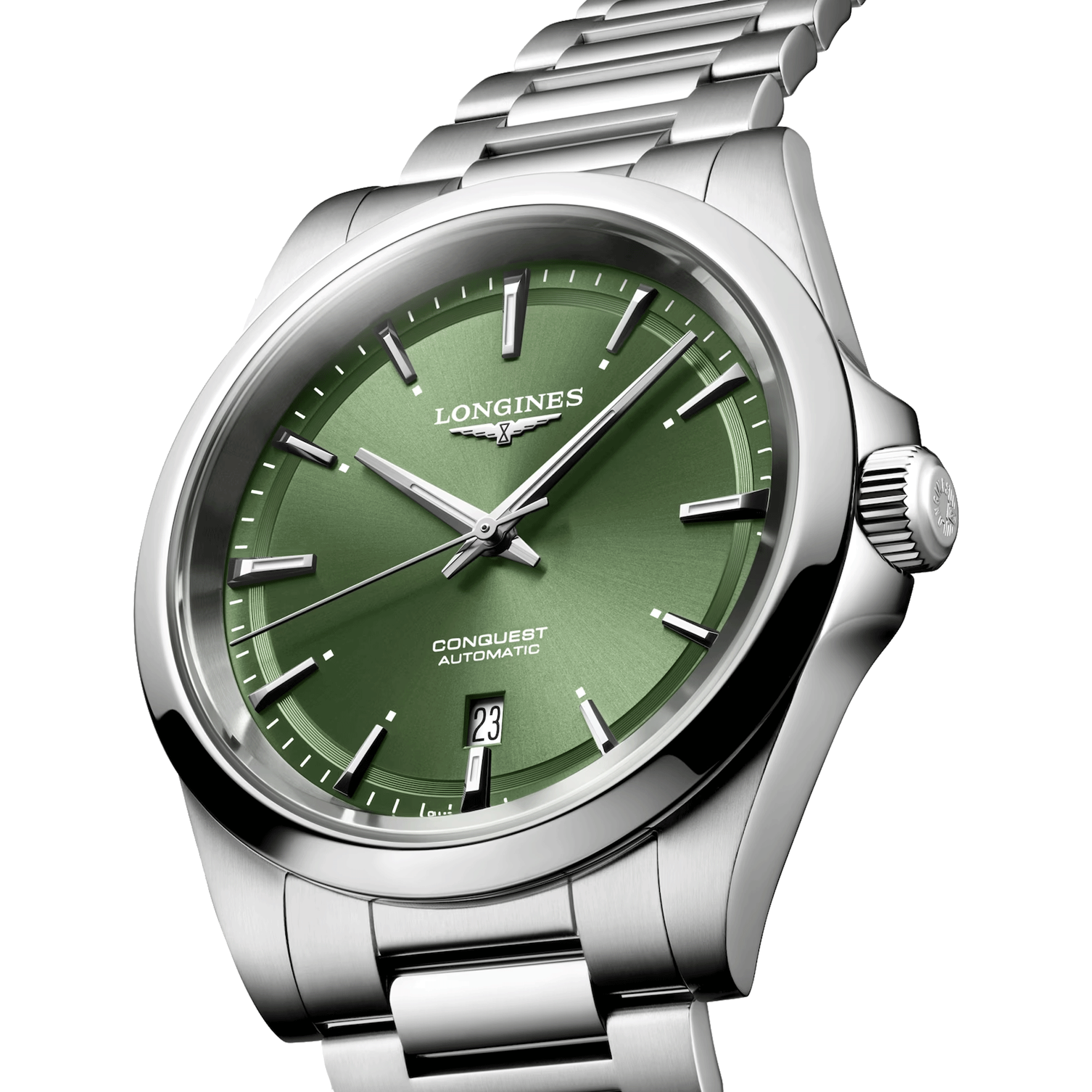 Longines Conquest 2023 automatic watch green dial steel bracelet 41 mm
