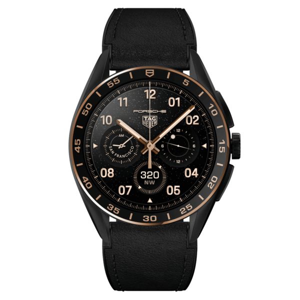 TAG Heuer Connected Calibre E4 Bright Black Edition Titanium watch rubber and leather strap 45 mm