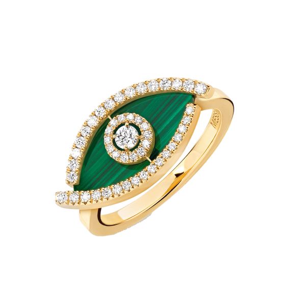 Bague Messika Lucky Eye en or jaune, malachite et diamants