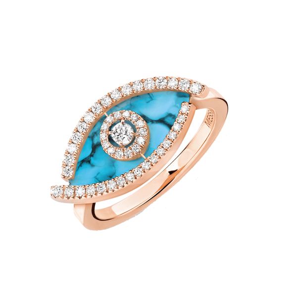 Bague Messika Lucky Eye en or rose, turquoise et diamants