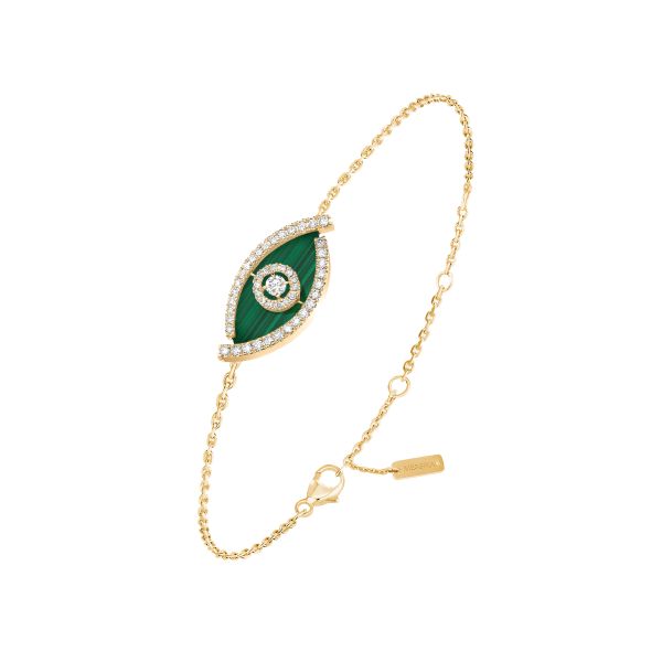 Bracelet Messika Lucky Eye en or jaune, malachite et diamants