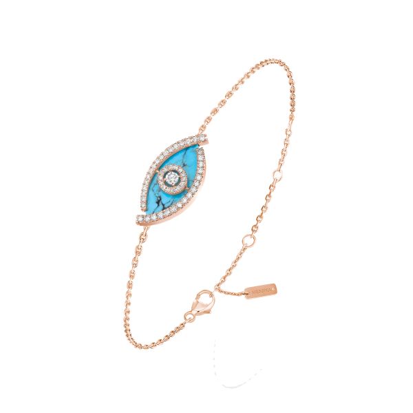 Bracelet Messika Lucky Eye en or rose, turquoise et diamants