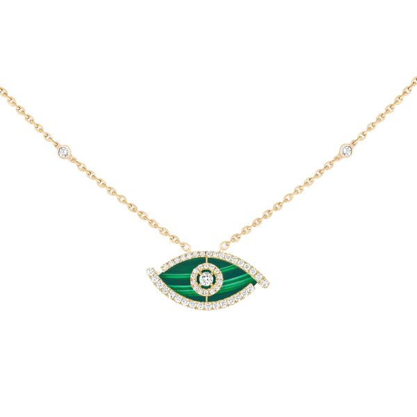 Collier Messika Lucky Eye en or jaune, malachite et diamants