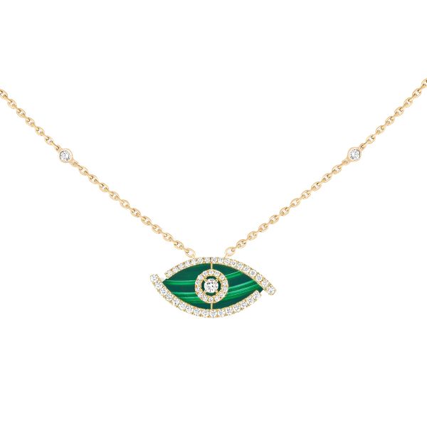 Messika Lucky Eye necklace in yellow gold, malachite and diamonds