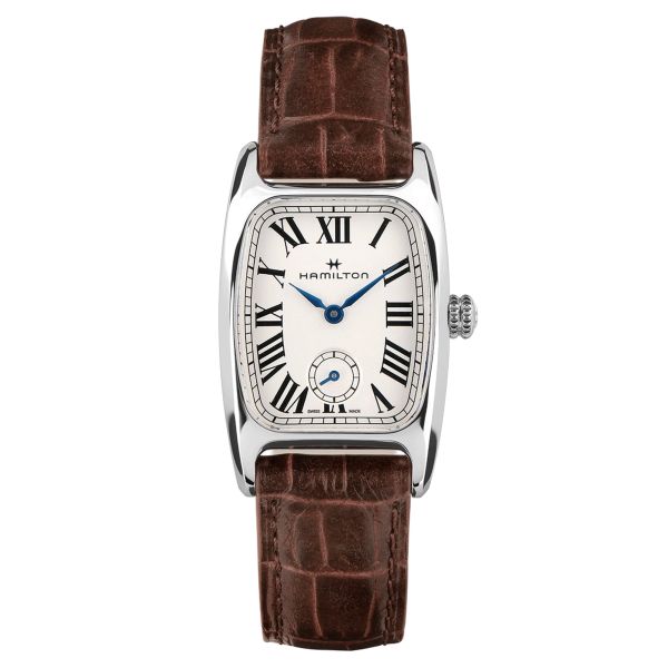 Hamilton American Classic Boulton Small Second quartz watch white dial brown leather strap 23.5 x 27.4 mm