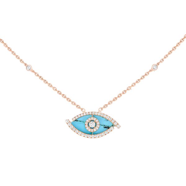 Collier Messika Lucky Eye en or rose, turquoise et diamants