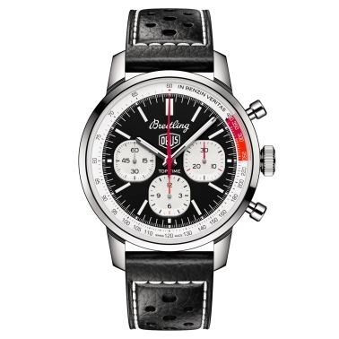 Breitling Top Time Deus B01 automatic watch black dial black leather strap 41 mm AB01765A1B1X1
