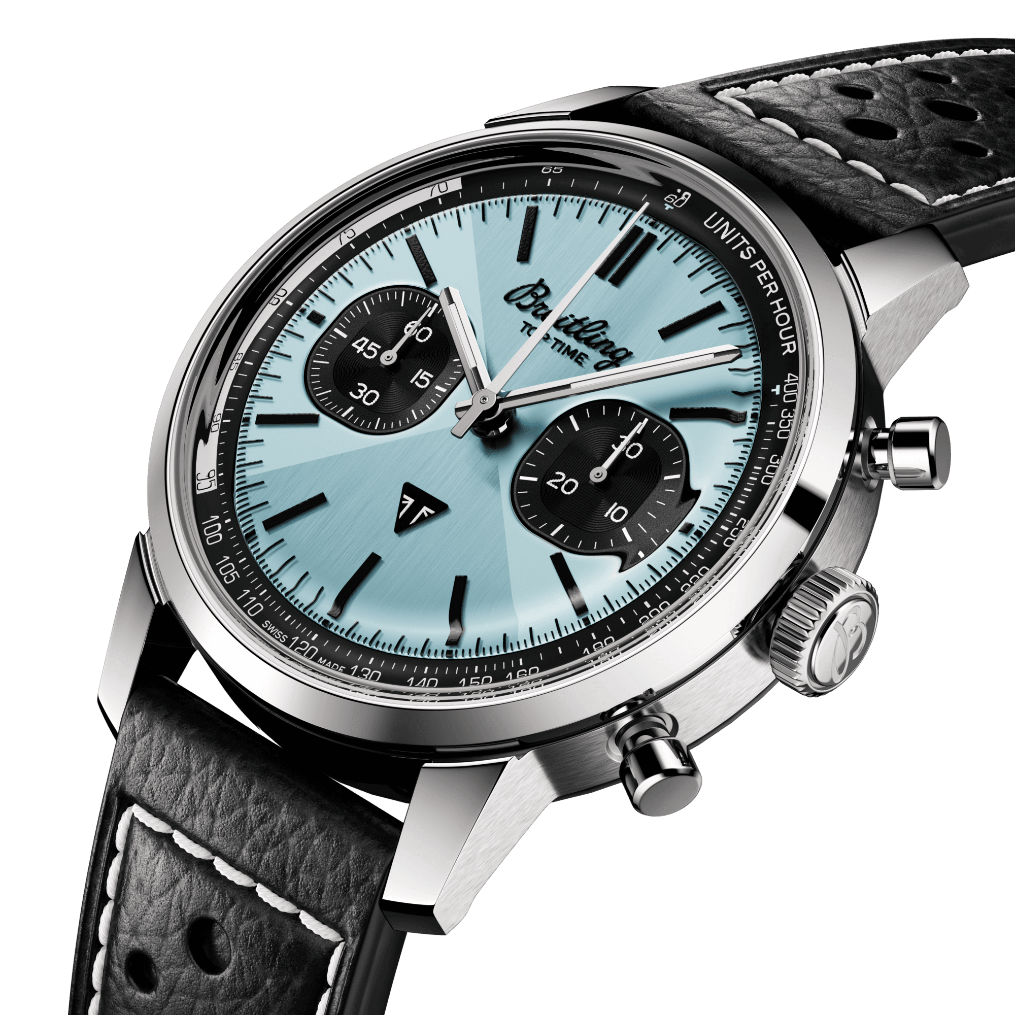 Breitling Top Time Triumph B01 automatic watch blue dial black leather strap 41 mm AB01764A1C1X1