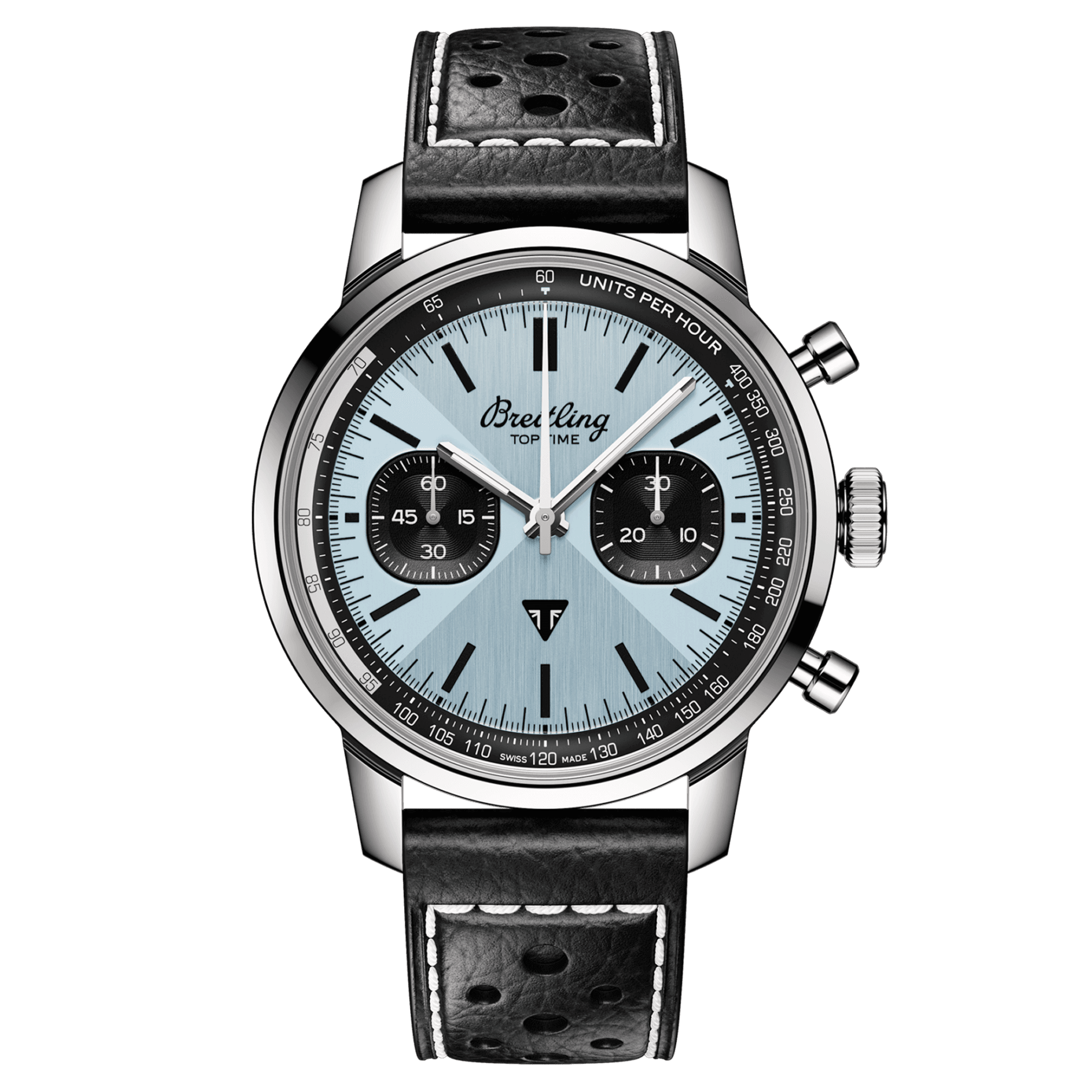 Breitling Top Time Triumph B01 automatic watch blue dial black leather strap 41 mm AB01764A1C1X1