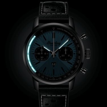 Breitling Top Time Triumph B01 automatic watch blue dial black leather strap 41 mm AB01764A1C1X1