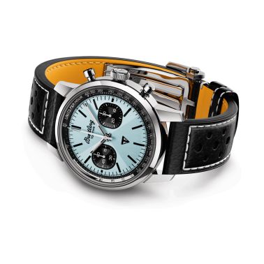 Breitling Top Time Triumph B01 automatic watch blue dial black leather strap 41 mm AB01764A1C1X1