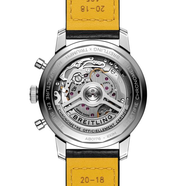 Breitling Top Time Triumph B01 automatic watch blue dial black leather strap 41 mm AB01764A1C1X1