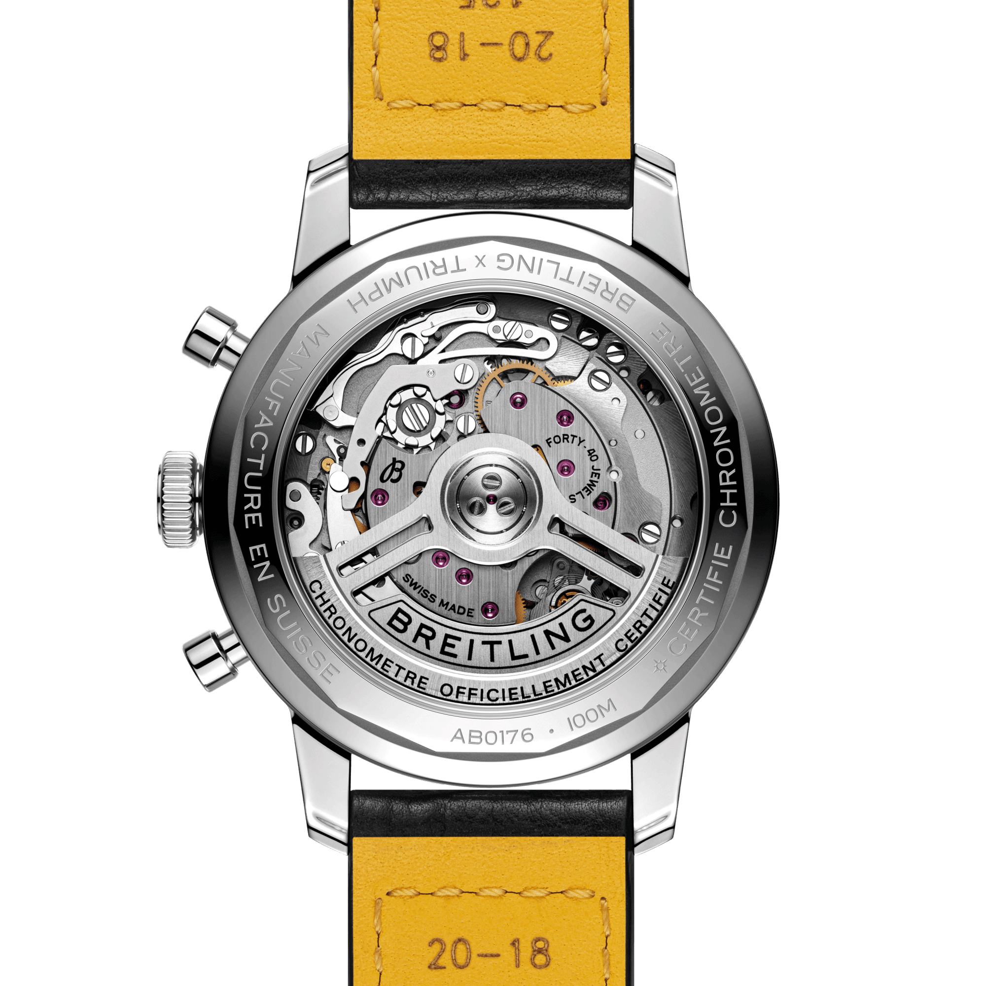 Breitling Top Time Triumph B01 automatic watch blue dial black leather strap 41 mm AB01764A1C1X1