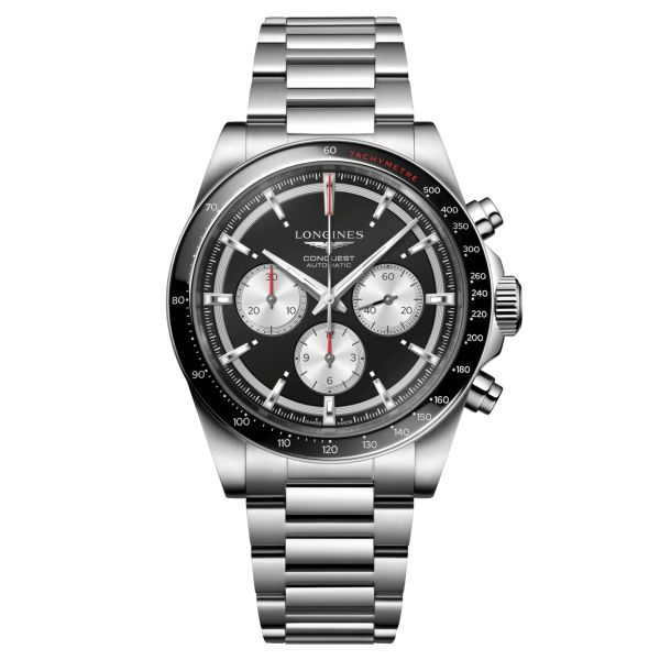 Longines Conquest Chronograph 2023 automatic watch black dial steel bracelet 42 mm