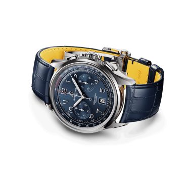 Montre Breitling Premier B01 Chronograph automatique cadran bleu bracelet cuir bleu 42 mm AB0145171C1P2