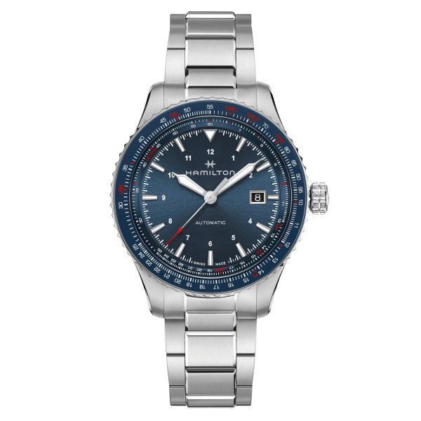 Montre Hamilton Khaki Aviation Converter automatique cadran bleu bracelet acier 42 mm H76645140