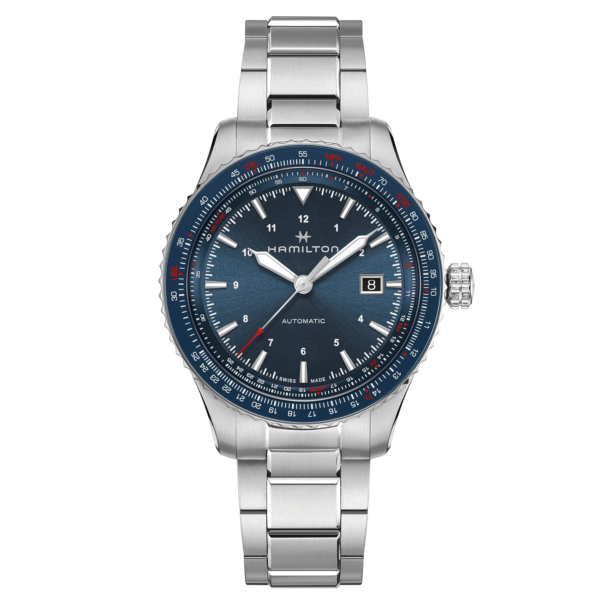 Montre Hamilton Khaki Aviation Converter automatique cadran bleu bracelet acier 42 mm H76645140