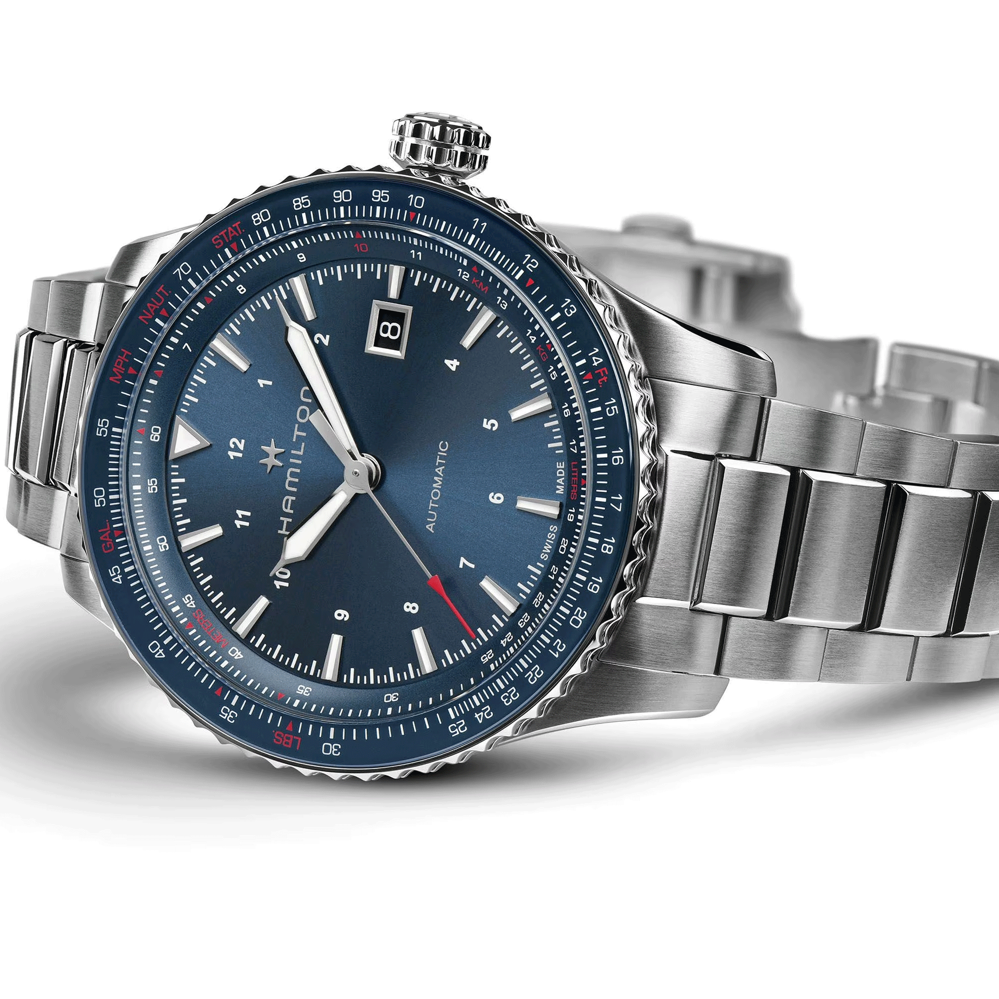 Montre Hamilton Khaki Aviation Converter automatique cadran bleu bracelet acier 42 mm H76645140