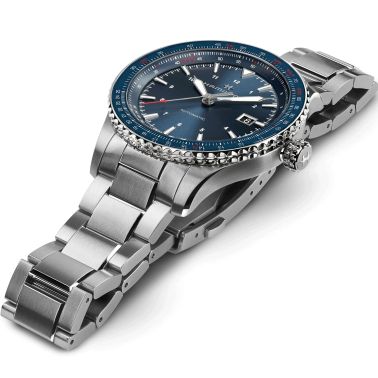 Montre Hamilton Khaki Aviation Converter automatique cadran bleu bracelet acier 42 mm H76645140