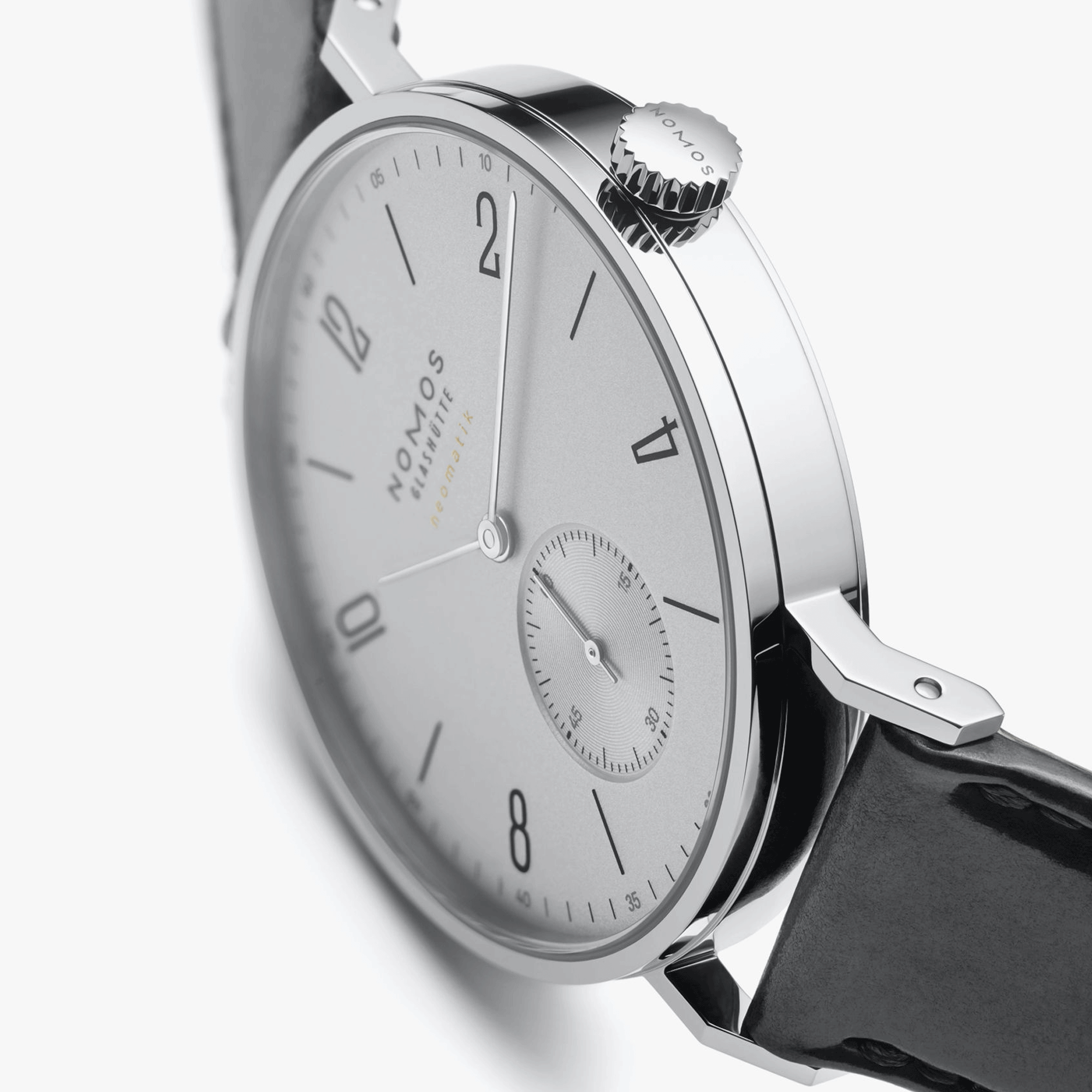 Nomos Tangente Neomatik Gris Platine automatic watch galvanised dial black leather strap 39 mm
