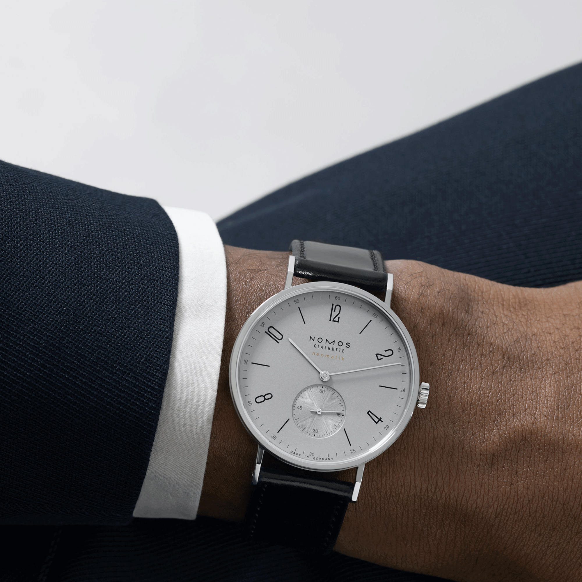 Nomos Tangente Neomatik Gris Platine automatic watch galvanised dial black leather strap 39 mm